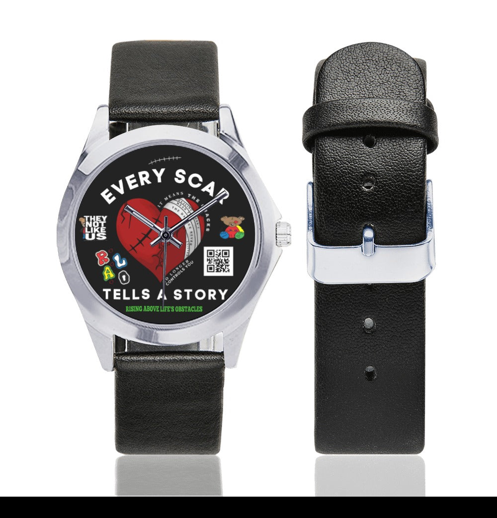 Every Scar Unisex Silver-Tone Round Leather Watch