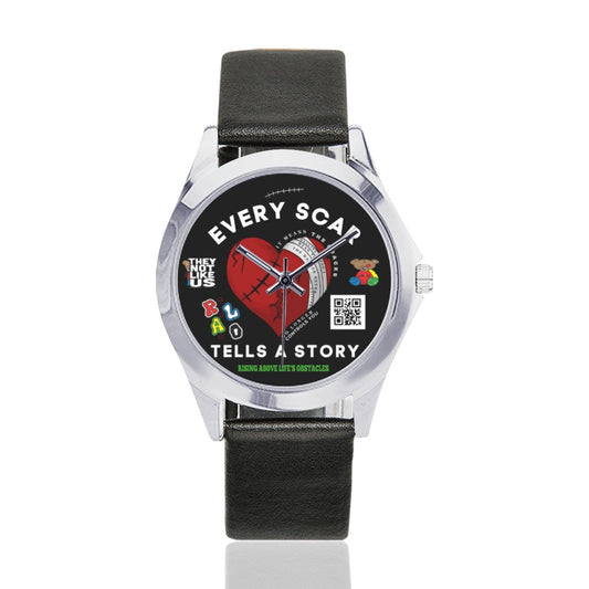 Every Scar Unisex Silver-Tone Round Leather Watch